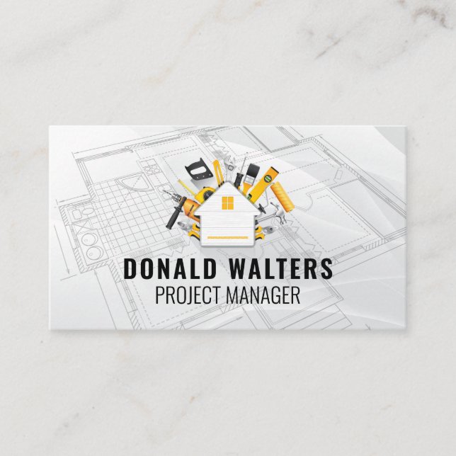 Construction Tools | Schematics Background Business Card (Front)