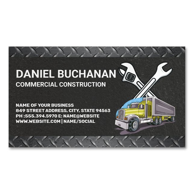 Construction Tools | Work Truck Magnetic Business Card (Front)