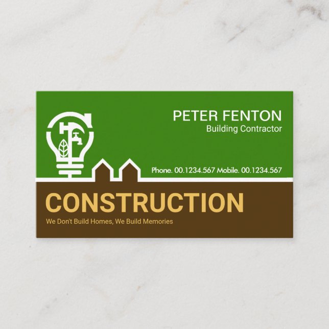 Construction Tree Bulb Border Builder Contractor Business Card (Front)
