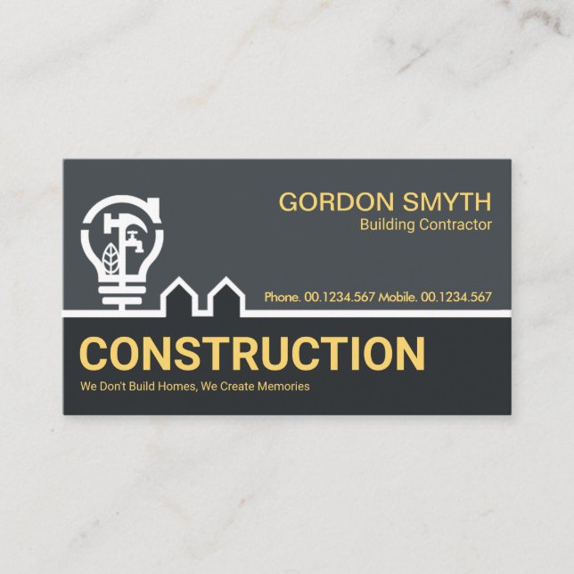 Construction Tree Bulb Border Building Contractor Business Card (Front)
