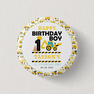 Construction Truck 1st Birthday Kids Party 1 Inch Round Button