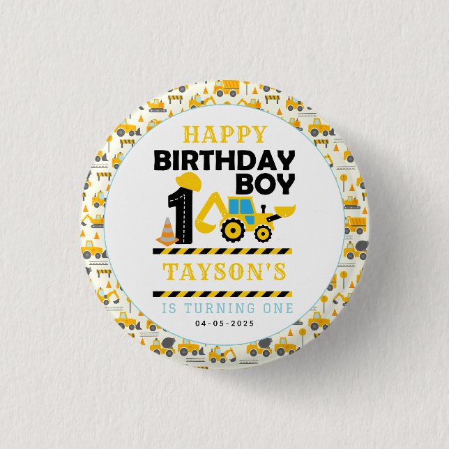 Construction Truck 1st Birthday | Kids Party 1 Inch Round Button (Front)