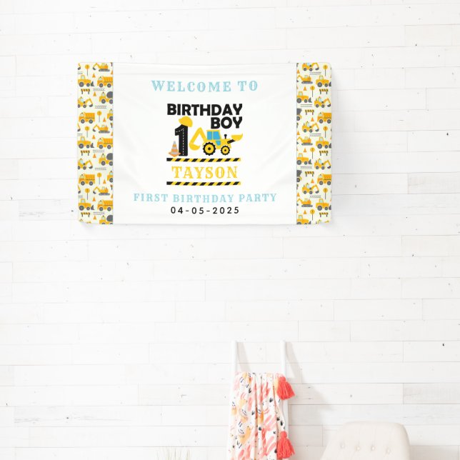 Construction Truck 1st Birthday | Kids Party Banner (Insitu)