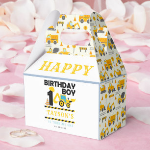Construction Truck 1st Birthday Kids Party Favor Box