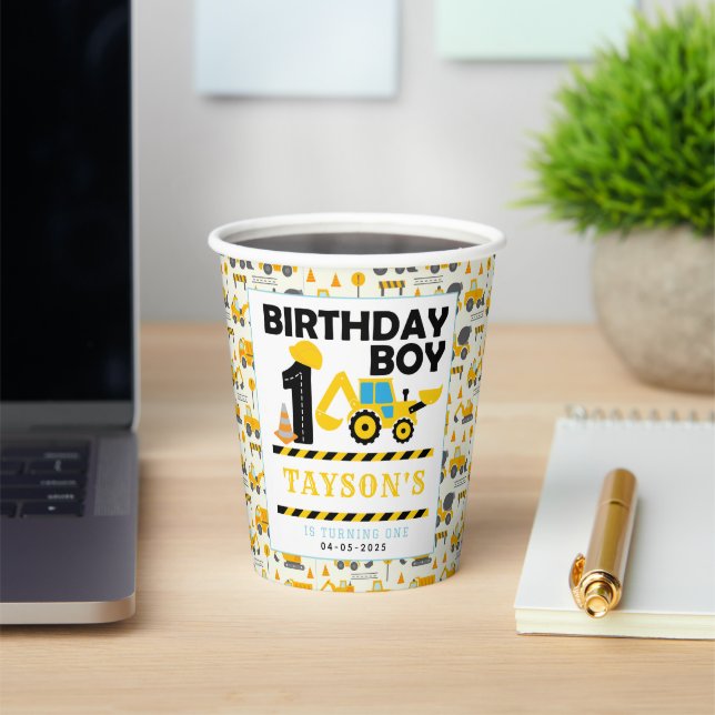 Construction Truck 1st Birthday | Kids Party Paper Cups (Insitu)