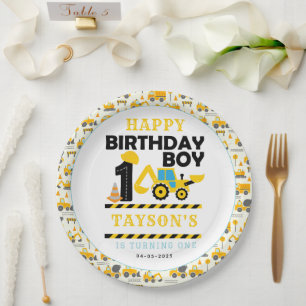 Construction Truck 1st Birthday Kids Party Paper Plate