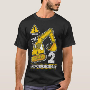 Construction Truck 2nd Birthday 2 Years Old Digger T-Shirt
