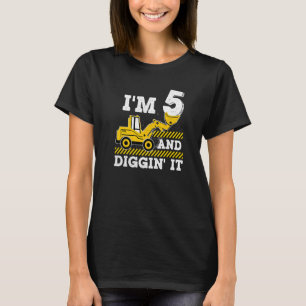 Construction Truck 5th Birthday Boy Excavator 5 Di T-Shirt