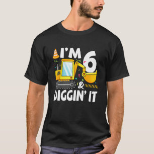 Construction Truck 6th Birthday Boy 6 Digger Excav T-Shirt