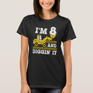 Construction Truck 8th Birthday Boy Excavator 8 Di T-Shirt