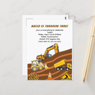 Construction Truck Birthday Invitation, Digging it Postcard