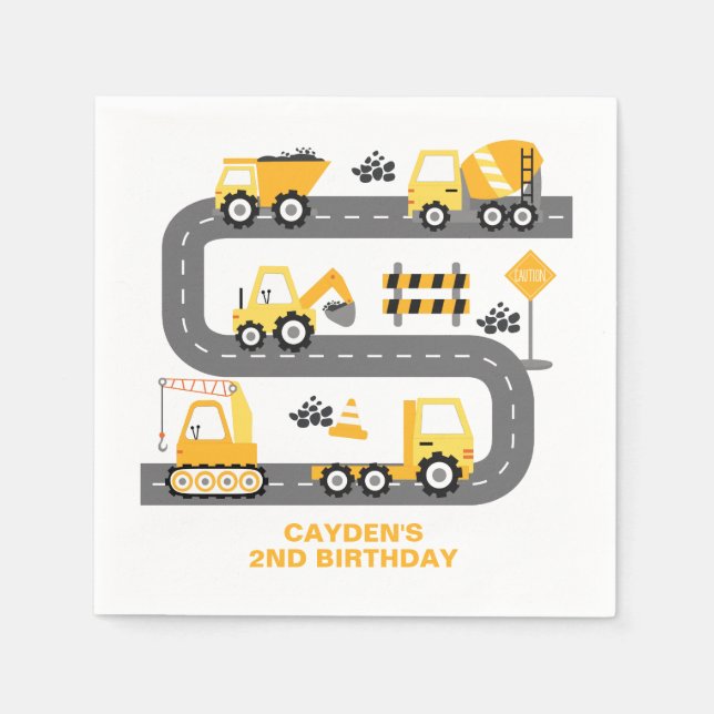 Construction Truck Birthday Napkin (Front)