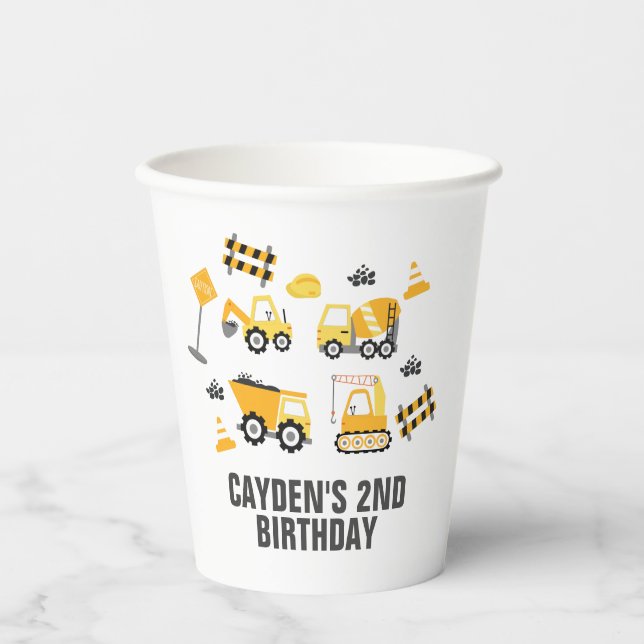 Construction Truck Birthday Paper Cups (Front)
