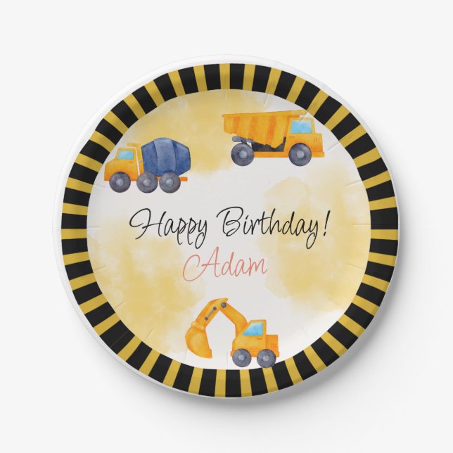  Construction Truck Birthday  Paper Plate (Front)