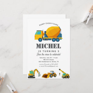 Construction Truck Birthday Party Decoration Invitation