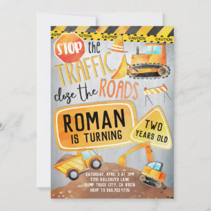 Construction Truck Birthday Party Invitation