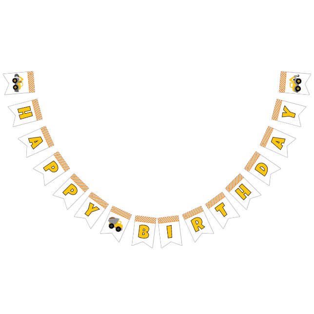 Construction Truck Birthday Party Invitation Bunting Flags (All)
