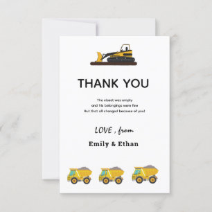 Construction Truck Birthday Party Thank You Card