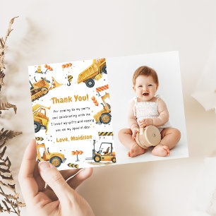 Construction Truck Birthday Party Thank You Card