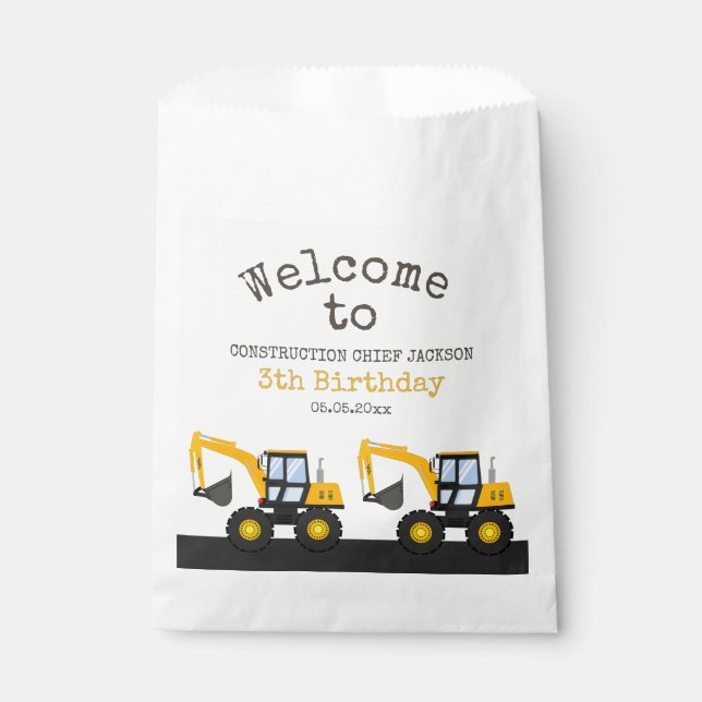 Construction Truck Birthday | Personalized Décor Favour Bag (Front)