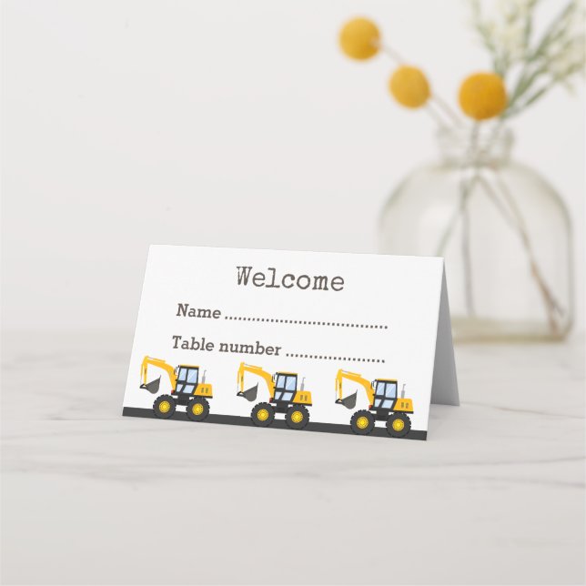 Construction Truck Birthday | Personalized Décor Place Card (Front)