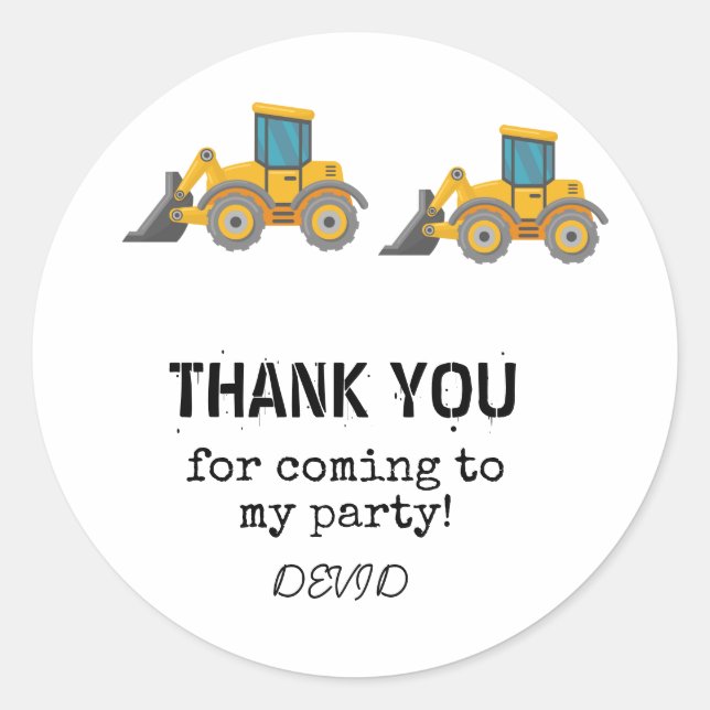 Construction Truck Birthday Round Sticker (Front)