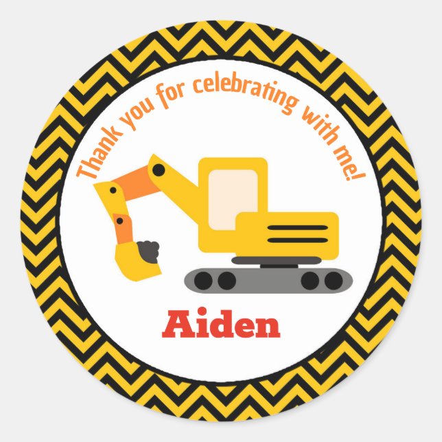 Construction Truck Birthday Stickers - Digger (Front)