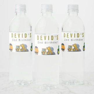 Construction Truck Birthday Water Bottle Label