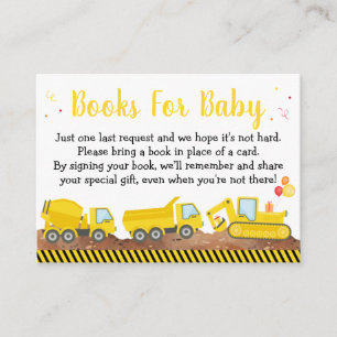 Construction Truck Boy Baby Shower Book Request Enclosure Card