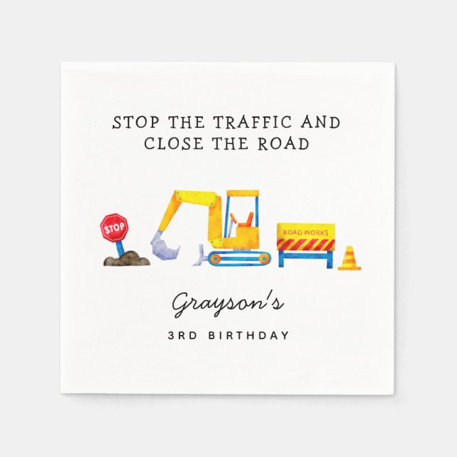 Construction Truck Boy Birthday Party Napkin (Front)