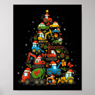 Construction Truck Christmas Tree Cars Funny Xmas  Poster