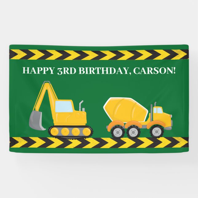 Construction Truck Custom Boys Birthday Party Banner (Horizontal)