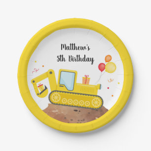 Construction Truck Digger Boy Birthday Paper Plate