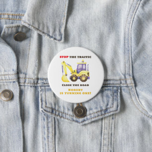 Construction Truck Excavator Birthday Party 3 Inch Round Button