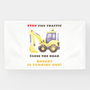 Construction Truck Excavator Birthday Party Banner
