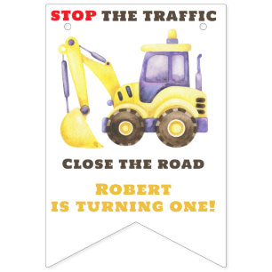 Construction Truck Excavator Birthday Party Bunting Flags
