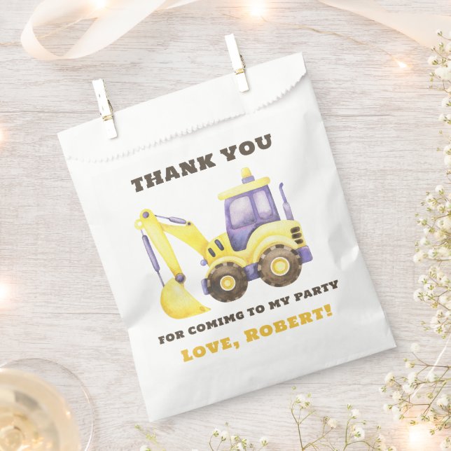 Construction Truck Excavator Birthday Party Favour Bag (Clipped)