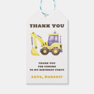 Construction Truck Excavator Birthday Party Gift Tags