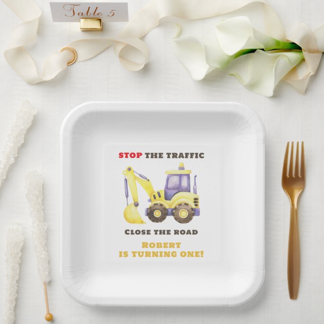 Construction Truck Excavator Birthday Party Paper Plate (Wedding)