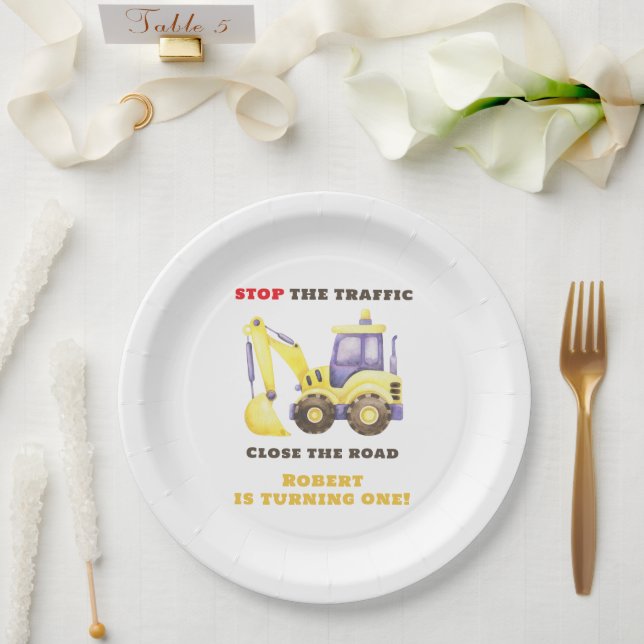 Construction Truck Excavator Birthday Party Paper Plate (Wedding)