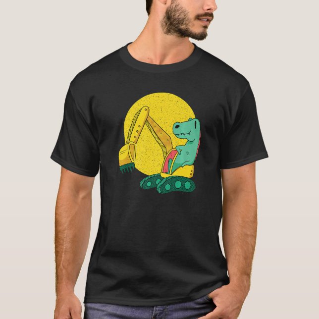 Construction Truck Excavator Concrete Mixer Dinosa T-Shirt (Front)