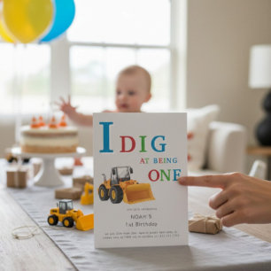 Construction Truck 'I Dig Being One' Birthday  Invitation