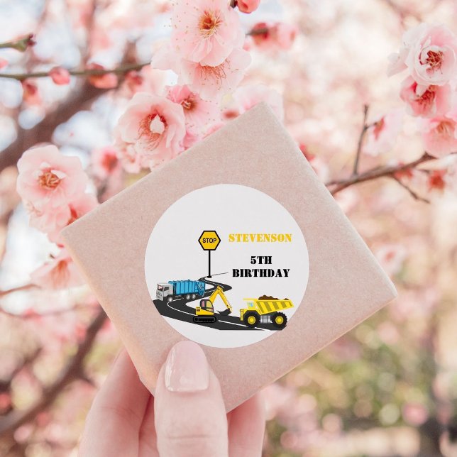 Construction truck kid's back to school water classic round sticker (Creator Uploaded)