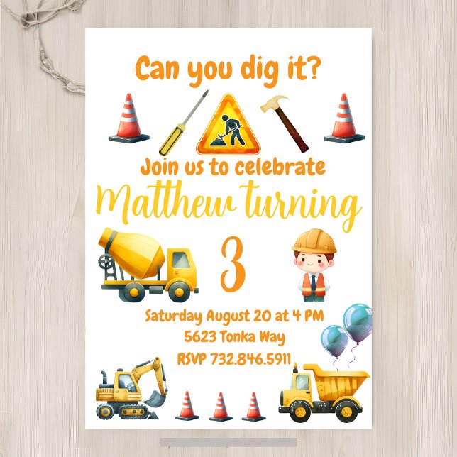 Construction truck kids birthday invitation (Creator Uploaded)