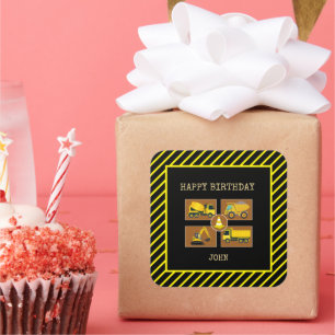 Construction Truck Kids Birthday Party Decorations Square Sticker