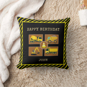 Construction Truck Kids Birthday Party Decorations Throw Pillow