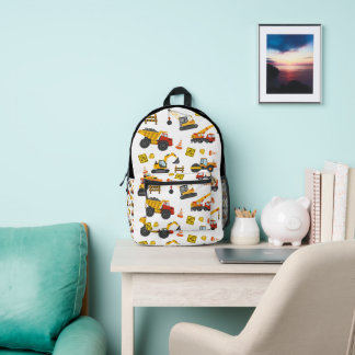 Construction Truck Machines Theme Office School Printed Backpack