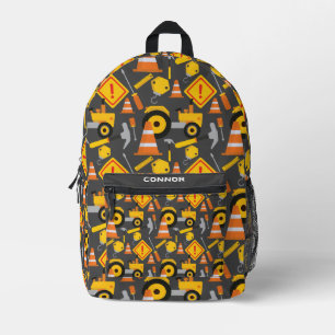 Construction Truck Roadworks Grey Printed Backpack