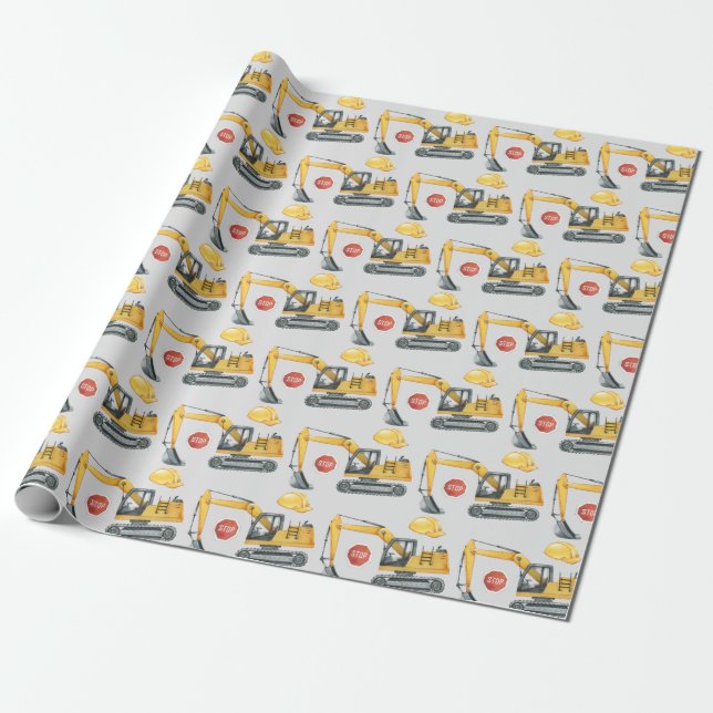 Construction Truck & Signs Pattern Wrapping Paper (Unrolled)