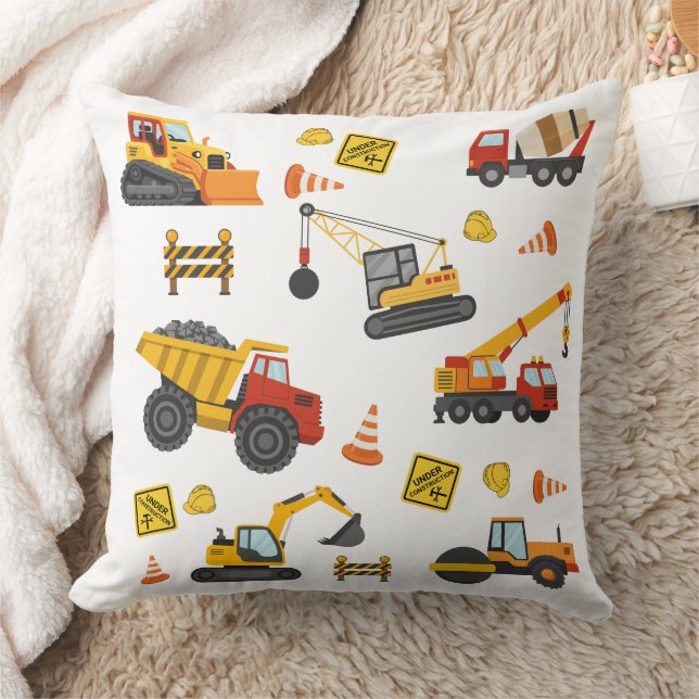 Construction Truck Site Machines Theme Throw Pillow (Blanket)